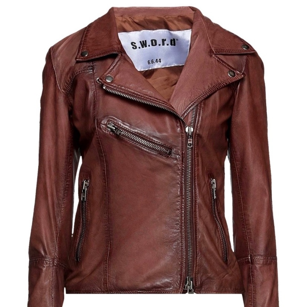 Brown leather biker jacket